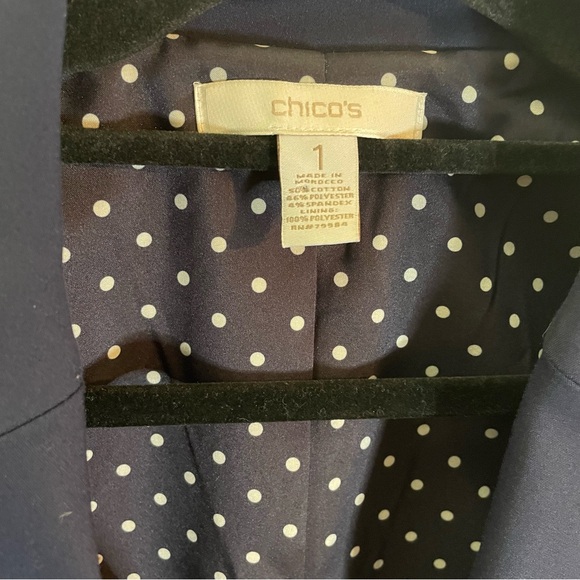 CHICO’S Women’s Navy Blue Blazer Jacket Polka Dot Lining SZ/1 - Picture 2 of 7